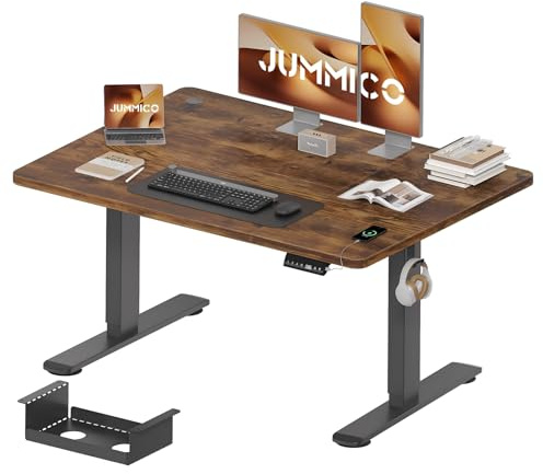 JUMMICO Höhenverstellbarer Schreibtisch 120 x 70 cm mit Kabelwanne, Höhenverstellbar Elektrisch Stehpult mit USB-Buchse, Computertisch, Ergonomischer Steh-Sitz Tisch, Bürotisch, Vintage-braun