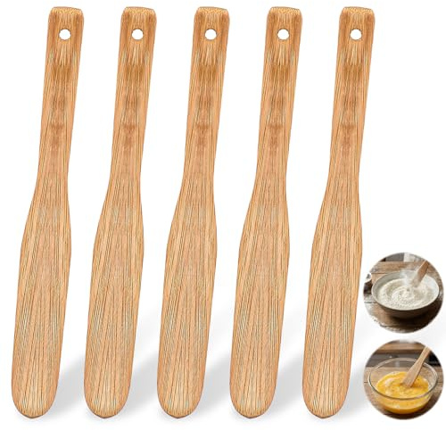 Guduling 5 stycken spatula av trä, träspatel, surdegspatel med långt handtag, träspatel kök för djup behållare, naturliga deglerredskap för bakning och matlagning