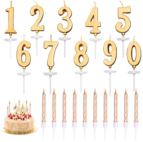 20 Pezzi Champagne Compleanno Candele Numeri, Torta Numerale Candele