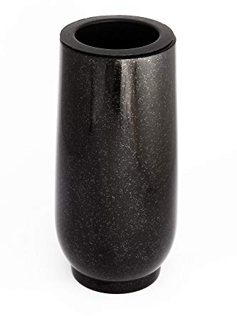 Vase funéraire classique - En véritable granit noir - Avec insert en plastique - Hauteur : 20 cm - Diamètre : 10 cm - Décoration funéraire résistante aux intempéries et au gel