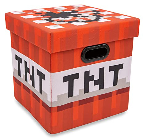 Minecraft TNT Block Fabric Storage Bin Cube Organizer with Lid | 13 Inches