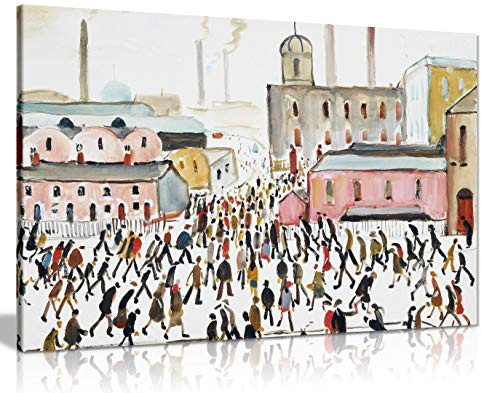 L.S Lowry Going to Work Painting Canvas Print Wall Art Picture Home Decor (36x24in)
