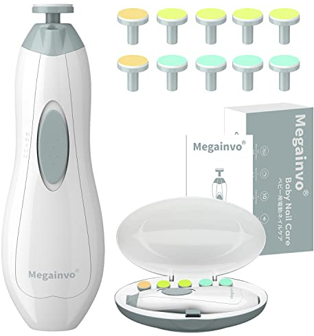 Baby Nail Trimmer Electric Baby Nail File with LED Light 10 Grinding Heads Baby Nail Clippers Safe Quiet Nail Care Kit for Newborn Toddler Kids Toes Fingernails Battery Operated (Not Included) - Grey