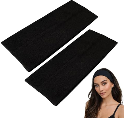 WESTEND CHOICE 9cm Wide Headbands 2 Pack Soft Head Band Plain Stretchy Unisex Kylie headband Bandeau Headbands for Women & Men Gym Yoga Hair Band (Black)