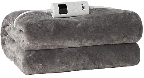 OHS Electric Heated Throw Fleece Fast Heating Over-Blanket 130cm x 160cm, 9 Different Heat Levels with Remote Control, Charcoal Grey