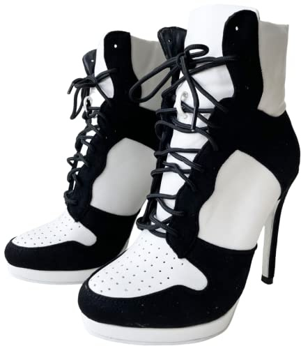 Frankie Hsu Stiletto - Botines deportivos de baloncesto de tacón alto, de ante negro, clásicos y blancos, zapatos de diseñador de moda de gran tamaño para mujeres y hombres, Negro -, 39 EU