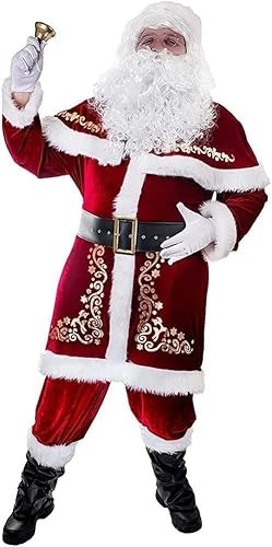 NAIQIALUO Costume de Père Noël 7 pièces - Costume de Noël - Grande taille - Velours de luxe - Pour homme, adulte, adolescent - 5XL