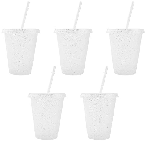 TSLBW Färgglada plastmuggar 5 st. plastmuggar återanvändbara med locksugrör, färgglada, okrossbara, festmuggar, dryckeskoppar, festporslin, campingporslin, barn