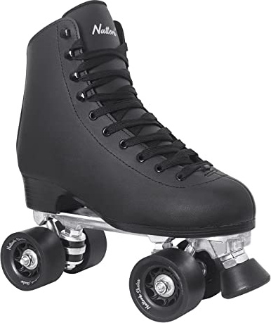 Nattork Roller Skates for Women and Girls, PU Leather High-top Quad Skates for Beginner, Indoor Outdoor Double-Row Skates for Adults - Black
