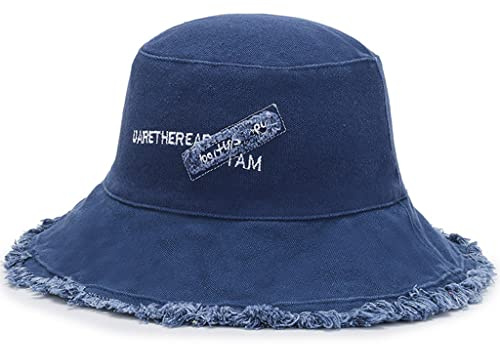 crazy bean Chapeau Bob Femme Été Chapeaux de Soleil en Coton Large Bord Chapeau de Pêcheur Pliable pour Plage UV Protection(Bleu)