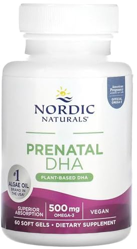 Nordic Naturals, Vegan Prenatal DHA, 500mg DHA Vegano de Aceite de Algas, 60 Cápsulas blandas veganas, Testado en Laboratorio, Vegetariano, Sin Soja, Sin Gluten, No GMO