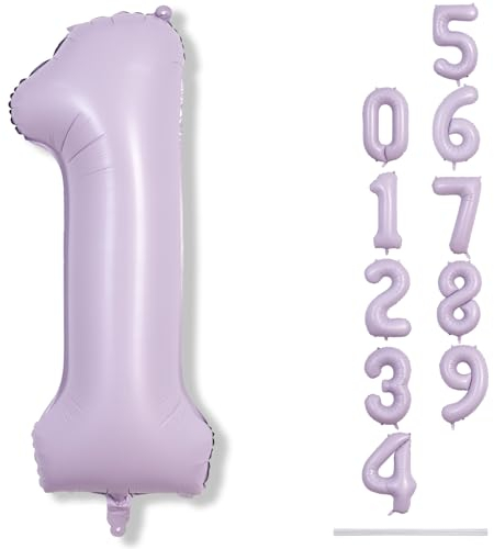 40 Inch Light Purple Number 1 Balloon for 1st Birthday Decoration, Large Pastel Purple Mylar Foil Number Balloons 0-9 for Girls, Lavender One Helium Balloons for Women 1st Anniversary Party Supplies