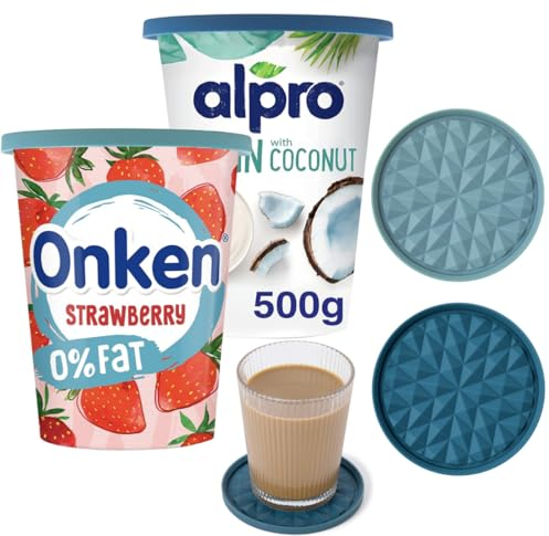 Wingcases Mehrweg Silikon große JoghurtDeckel 500g(2er-Set, Dunkelblau & Hellblau) Reversibel zu Untersetzern, Organizer Küche Behalterdeckel passt für Joghurt, Joghurtbecher, Untersetzer für Gläser