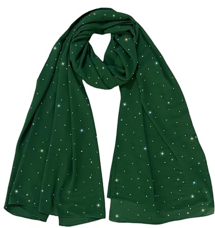 Lina & Lily Hijab Sciarpa Donna in Chiffon con Strass Scintillanti (Verde Scuro)
