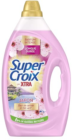 X-Tra par Super Croix -Lessive Liquide - Japon - Fleurs de Cerisier & Thé Vert - Moment Evasion - Experience Sensorielle - Parfum Intense - Longue Durée - Efficace dès 20°C - 42 Lavages