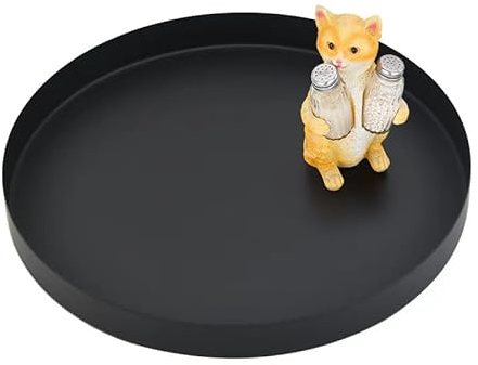 Yvttve Deko Tablett Schwarz Rund | Rundes Serviertablett Schwarz Matt Design Dekoteller und Dekotablett aus Metall für Adventskranz Teller (Ø 20 cm)