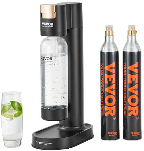 VEVOR Machine à eau gazeuse domestique, machine à eau pétillante et soda avec 1 bouteille PET de 1 L sans BPA, 2 cylindres de CO2 (PAS DE GAZ), compatible avec le cylindre de CO2 60 L à visser