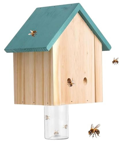Trampas para abejas carpinteras para exteriores con frasco de vidrio para colgar Trampa para abejas carpinteras Trampa para abejas perforadora de madera reutilizable Trampas para abejas estilo cabaña