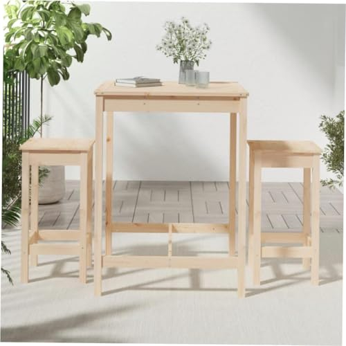 Möbel aus massivem Kiefernholz – 3-tlg. Bartisch-Set mit hohen Barhockern für Küche, Esszimmer und Heimbarmöbel-Braun
