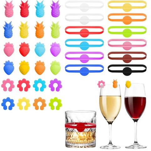 HENGBIRD Lot de 65 marqueurs de verre en silicone pour verre à vin, champagne, cocktail, martini, décoration de fête de bar