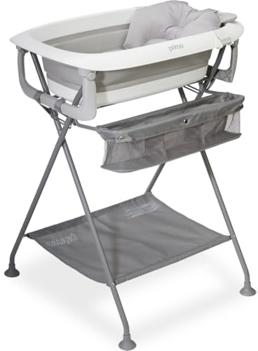 Primo SquishSplash Vikbart babybadkar och hopfällbart badställ med ergonomisk badkudde för nyfödda småbarn – komplett babybadstation – kompakt design för barn