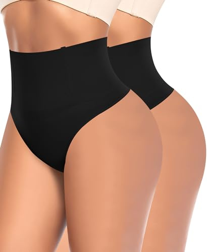 YARRCO Tummy Control Thong Shapewear for Women High Waist Control Knickers Tummy Tucking Thong Knickers Slimming Pants Shaping Underwear Seamless Butt Lifter Panties Body Shaper (Black+Black,M)