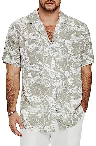 Friptspyg Camisa Manga Corta Algodón Hombres Camisa Hawaiana Hombres Verano Camisa Impresa Ocio Funky Camisa Hawaiana Ajuste Holgado Camisas de Playa, Verde-Blanco S