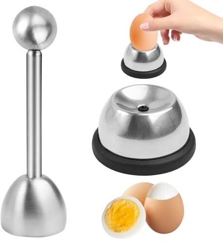 Egg Hole Puncher and Egg Topper Cracker, Stainless Steel Egg Poker with Sturdy Base and Pin, Semi-Automatic Eggs Piercer, Stainless Steel Shell Separator for Raw Soft Hard Boiled Egg