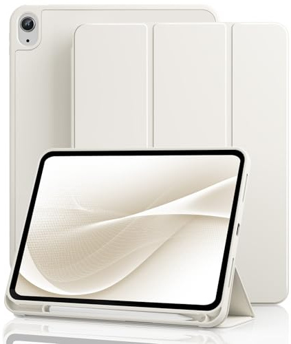 GKABXY Custodia per iPad (A16) 11 generazione 11 2025, iPad 10ª generazione 10.9 2022 con portapenne, Auto Wake/Sleep, Supporta Touch ID, Slim Trifold Stand Protective Cover (bianco crema)