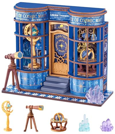 Rolife DIY Miniature House Kit, Mini Store Series, Magic Astronomy Shop | Beginner Friendly, 1.5 Hours, Stress Relief Craft, Glue Free, Wooden Model Kit, Book Nook Kit, Home Decor, Gift for Adults