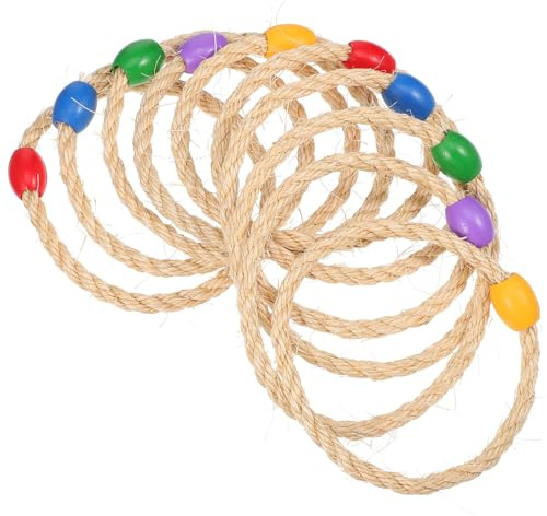 Abaodam Lot de 10 Anneaux de Lancer Colorés en Corde de Jute Robuste, Jeu de Lancer D'anneaux pour Garçon et Filles, pour Fête, Jardin et Activités de Plein Air, Couleurs Assorties