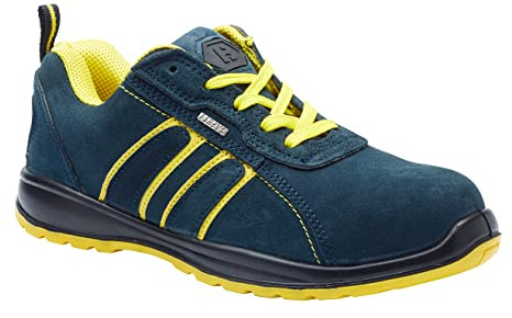 Blackrock Hudson Steel Toe Cap Safety Shoes | Mens and Womens, Workwear, Non Slip, Wide Fit Trainers, Suede, Blue/Yellow, Lightweight Safety Shoes - Size 12