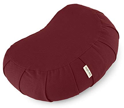 basaho CRESCENT Zafu Cojín de Meditación | Algodón Orgánico | Cáscara de Trigo Sarraceno | Funda Extraíble Lavable (Borgoña Tibetano)