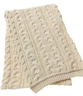 Aran Crafts Irish Cable Knitted Wool Heavyweight Scarf 10x64 (X4855-NAT)