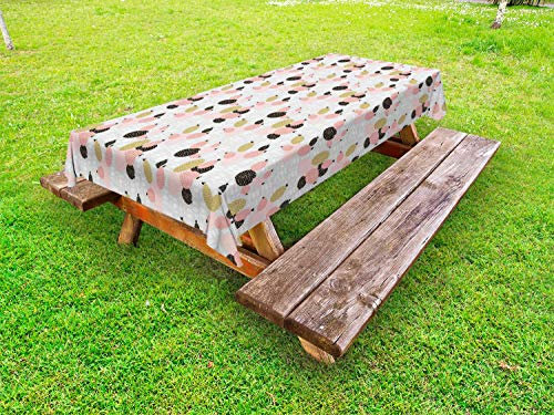 ABAKUHAUS Minimaliste Nappe Extérieure, Résumé Cactus Dot, Nappe de Table de Pique-Nique Lavable et Décorative, 145 cm x 210 cm, Gris pâle Rose Corail
