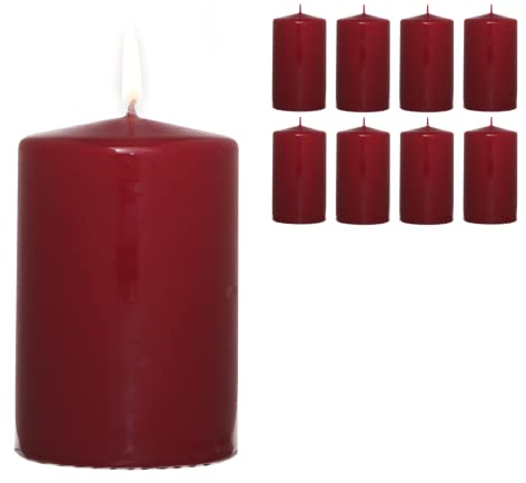 Candelo 8er Set Premium Kerzen Weihnachten Stumpenkerzen - Dunkelrot - 5,8cm x 12cm - Weihnachtskerzen für Adventskranz - Advent Kerze Weihnachtsdeko