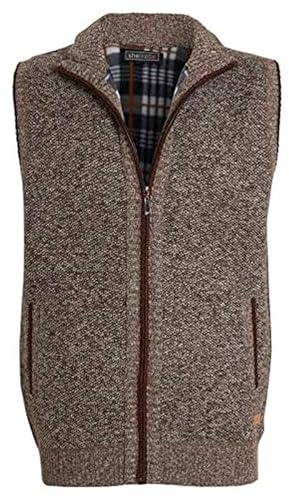 shelikes Mens Winter Sweater Vest Top Zip Up Knitted Knitwear Bonded Fur Line Sleeveless Gilet Warm Vest Coat (Brown M)