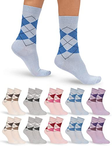OCERA 10 Paar Damen Socken mit buntem Rauten-Muster - Gr. 39-42