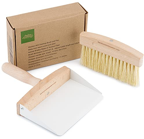 Ensemble Pelle à poussière et Brosse en Bois avec Prise Main Douce et Ferme pour balayer Nettoyer Les Plans de Travail de Cuisine, Tables, Bureaux Bois Acier, Pratique Portable, Couleur