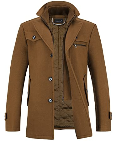 YOUTHUP Abrigo de Lana para Hombre Regular Fit Invierno Trenca Abrigos Grueso Gabardina Chaquetas, Marrón, M