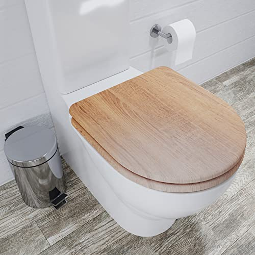Croydex Levico WC Sitz mit Absenkautomatik aus Holz – Flexi-Fix Einfache Montage - Schnellverschluss für einfache Reinigung – Antibakterieller toilettendeckel - wc sitz d form (Eiche)