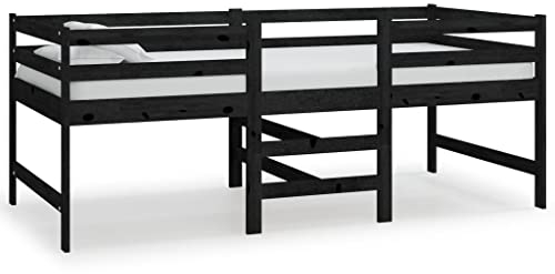 vidaXL Massivholz Halbhochbett Kiefer 90x200cm Schwarz Holzbett Einzelbett Hochbett Bett Mittelhoch Bettgestell Massivholzbett Gästebett Schlafzimmerbett