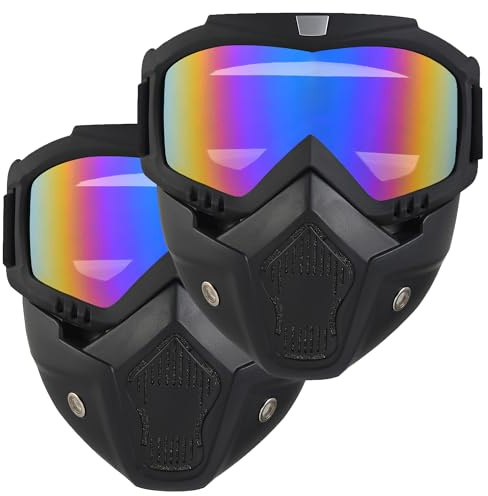 OQUQO 2 Pack Airsoft Mask Full Face, Tactical Mask, Motorcycle Helmet Goggles with Removable Face Mask for Men Women