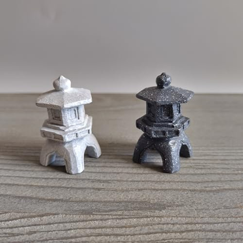 Lanterna giapponese in miniatura per terrario da tavolo, giardino zen, giardino fatato, decorazione per albero bonsai (confezione da 2 esagonali)