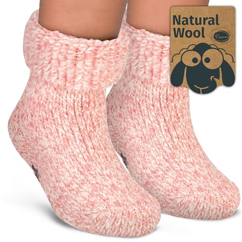 Piarini Chaussettes antidérapantes ABS pour enfants - 1 paire - Chaussettes en laine - Chaussettes d'hiver - Chaussettes norvégiennes avec doublure en éponge, Rose, 27-30