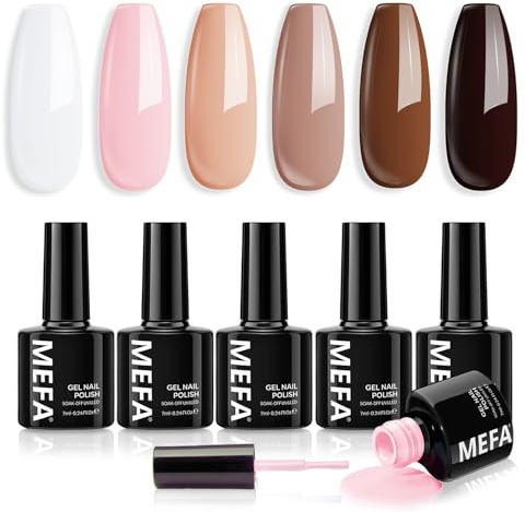 MEFA Gel Nail Polish Set, 6 Colors Nude White Pink Brown Gel Polish Set Soak Off for Salon Home DIY for Women