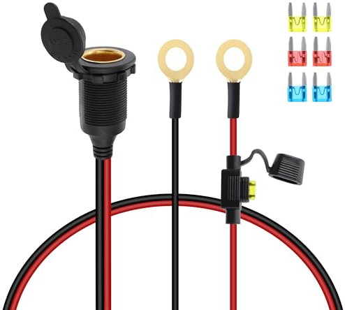GELRHONR Zigarettenanzünder buchse Wasserdicht Marine Grade, 12V-24V Zigarettenanzünder Buchse mit Ringkabelschuhe Kabel mit 20A Fuse,Zigarettenanzünder auf o-ring für Auto/Boot/Motorrad (1M)