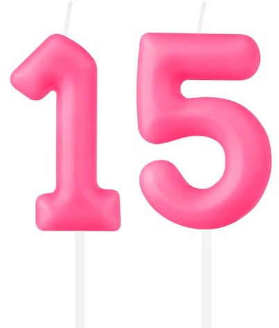 Velas de cumpleaños con número de macaron, velas de cumpleaños número 15 rosa intenso, vela de macaron rosa intenso número 15 para pastel, velas de pastel con macaron para niños y niñas, adornos de