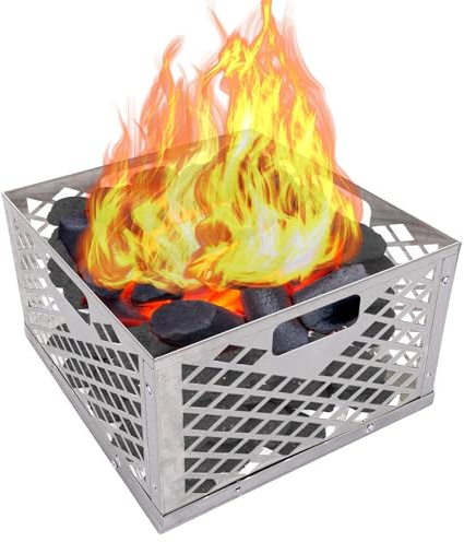 Braciere a carbonella, cestino per carbone, per affumicatori offset in acciaio, con manico, supporto rigido per barbecue