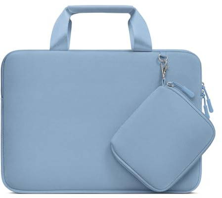 MOSISO Housse Ordinateur Portable 13,3 Pouces,Compatible avec MacBook MacBook Air/Pro 13 / Pro 14, HP Dell ASUS,Neoprene Sac Porte-Documents avec Petite Valise Détachable,Bleu Pastel